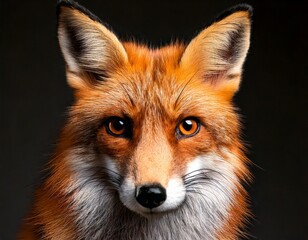 Obraz premium A portrait of a young red fox standing on a black background, showcasing its cute features and wild nature