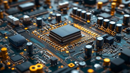 Intricate Electronic Circuit Board with Cutting Edge Microprocessors and Components