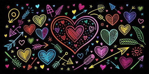 Fototapeta premium Hand-Drawn Heart and Arrows Icons for Valentine's Day in Doodle Style