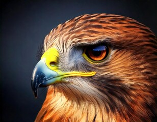 A close-up portrait of a red-tailed hawk showcasing its fierce eye and sharp beak, highlighting its status as a powerful bird of prey in the wild