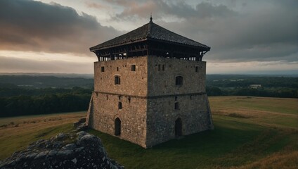 Fototapeta premium A majestic archer tower overlooks the battlefield from above