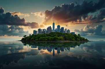 Naklejka premium sunset over the lake