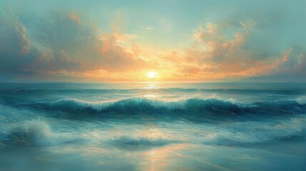 Ocean sunset with waves crashing.