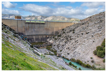 Scenic Beauty of Kasseb Dam: A Majestic View of Mountains and Lake in Bousalem, Beja, Tunisia,...