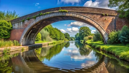 Fototapeta premium Low angle view of an arch shaped road bridge over a river canal