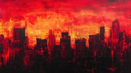 Obraz premium Abstract city skyline with red and black paint.