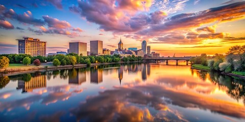 Fototapeta premium Low angle view of Connecticut River during sunset in Hartford, Connecticut
