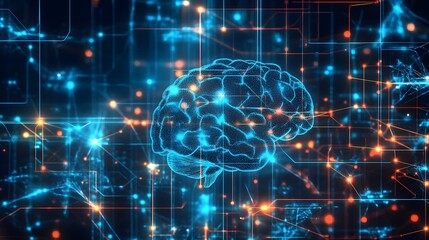 Obraz premium A Digital Representation of a Brain Connected to a Complex Network of Lines and Glowing Nodes