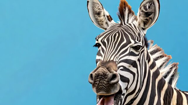 Zebra close up on a blue background