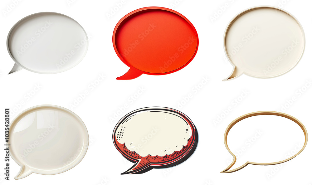 Poster collection of colorful speech bubbles for communication design. set of png on transparent background