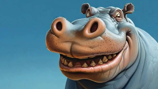 A smiling behemoth on a blue background