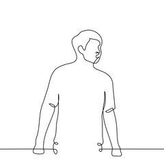 man standing stunned with mouth open - one line art vector. concept emotion of shock, paralysis, confusion, fear, curiosity