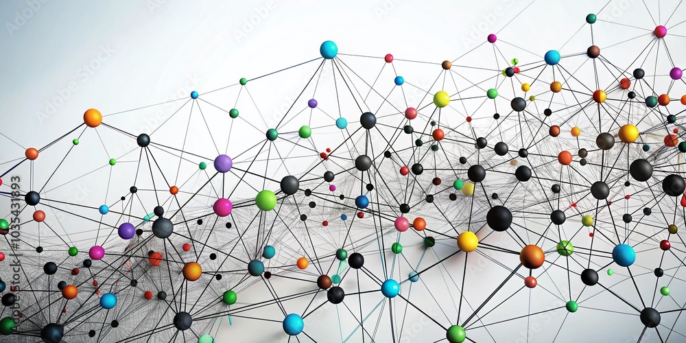 Poster high-tech network connections on white background - abstract technology design with dots and lines