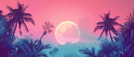 A beach scene with a beautiful sunset in the background