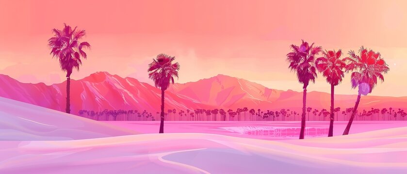 A beach scene with a beautiful sunset in the background