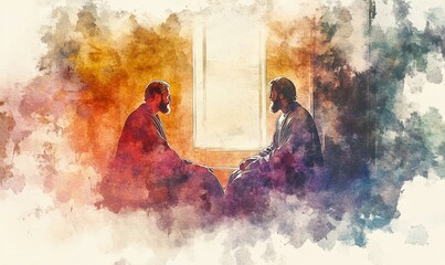 Confession of Peter: Proclamation as Christ. Digital watercolor painting, Generative AI
