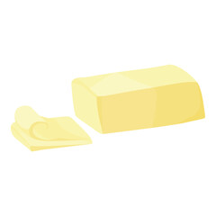 Yellow creamy piece of butter isolated on white background