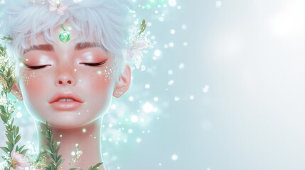 Ethereal goddess portrait with floral and celestial elements