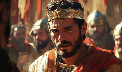 David is anointed king  1 Samuel 16. Digital illustration, Generative AI