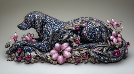 Fototapeta premium Art nouveau dog design with floral ornamentation and graceful detailing