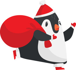 Santa penguin. Cute cartoon christmas animal mascot