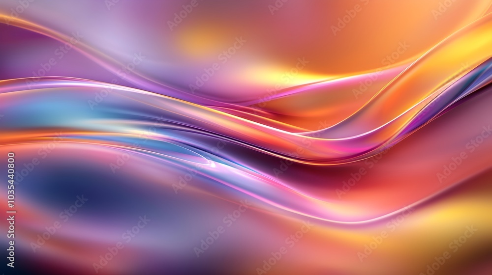 Poster vibrant neon holographic patterns - iridescent glow and fluid motion in a surreal abstract scene wit