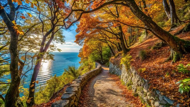 Low angle view of Rilke path near Duino during fall season in Trieste