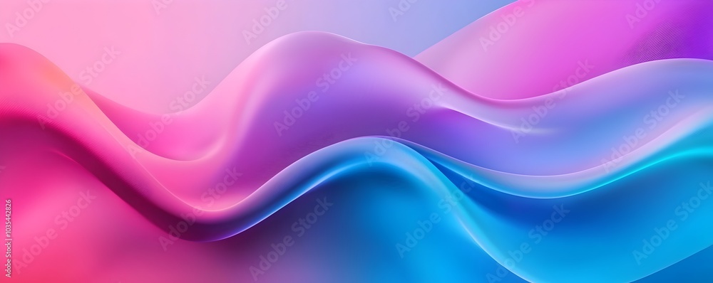 Poster futuristic neon iridescent forms - fluid abstract motion with holographic textures and reflective li