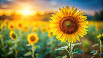 Fototapeta premium Low angle view of sunflower with small flower on blurred background