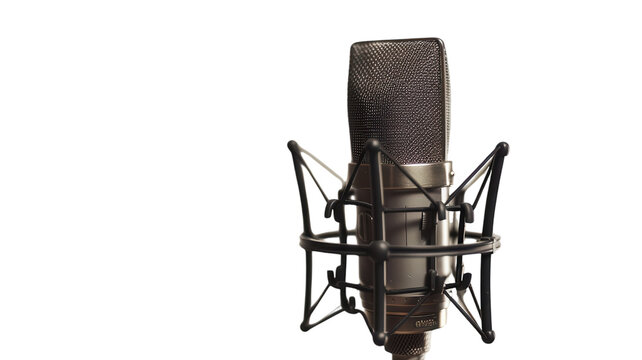 High-Quality Retro Condenser Microphone Isolated on White Background Suitable for Music Production, Recording, and Podcasting Use