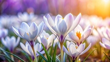 Low angle view of white flowers with purple blossoms in springtime