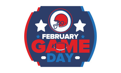 Game Day. American football playoff. Super Party in United States. Final game of regular season. Professional team championship. Ball for american football. Sport poster. Vector illustration