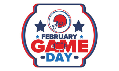 Game Day. American football playoff. Super Party in United States. Final game of regular season. Professional team championship. Ball for american football. Sport poster. Vector illustration