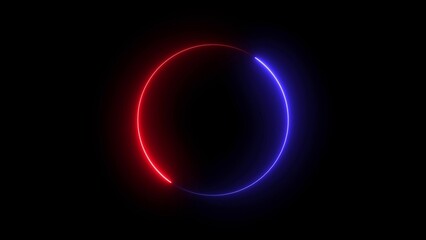 Round circle picture frame with two tone neon color shade motion graphic on black background. Neon  light moving for overlay element. Neon circle illustration.