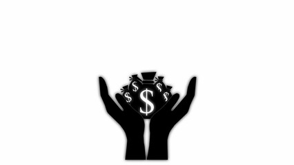 Hand holding dollar icon illustration on white background.