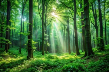 Obraz premium Lush forest with tall trees and glowing plants