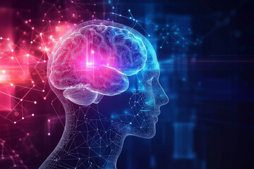 Human head silhouette with a glowing brain, representing epilepsy awareness or seizure disorder, with copy space. Soft, medical lighting. Abstract neurological background with brainwave patterns.