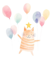 PNG Cat celebrating birthday balloon celebration creativity.