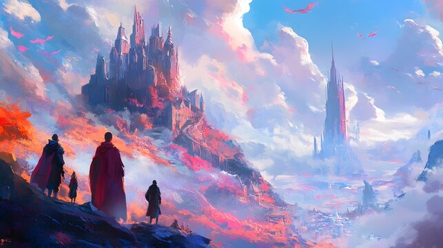 3D characters interacting with a 2D painted landscape in a fantasy world