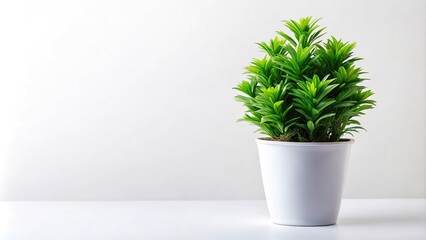 Lush green plant in a white pot on a white background