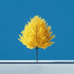 Bright Yellow Tree Against a Deep Blue Sky