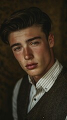 Obraz premium Handsome young man in vintage attire looking thoughtful