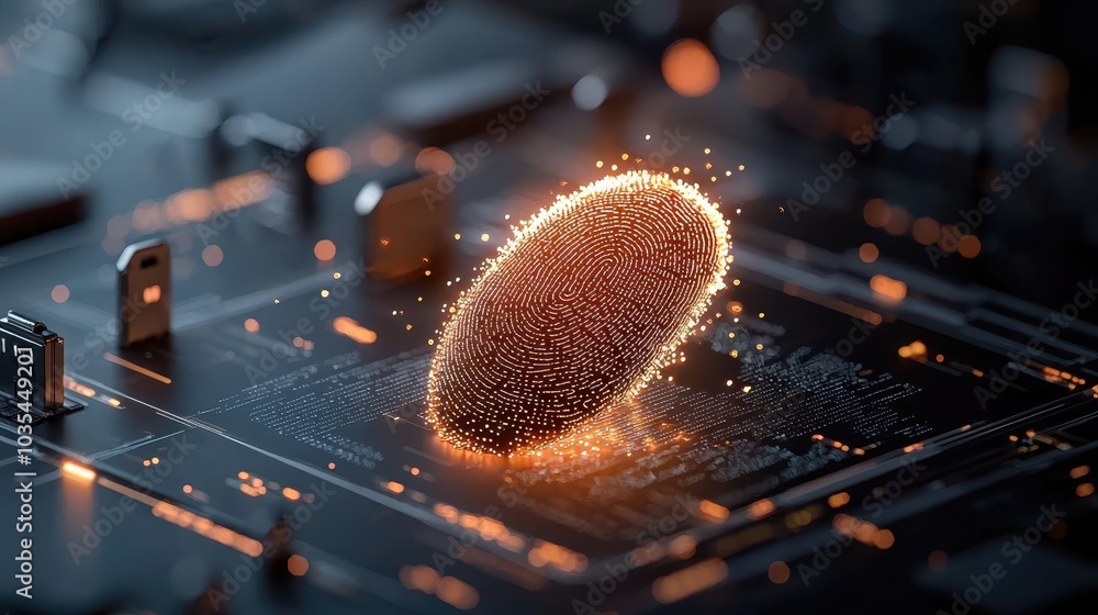 Poster giant fingerprint above computer circuit board