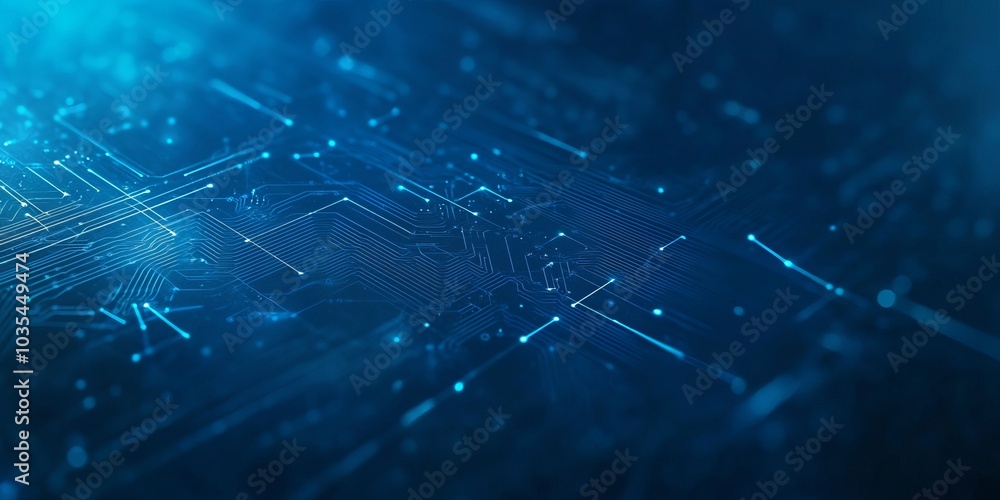 Aufkleber a blue background banner with a futuristic design features a circuit board shape. lines connect to f