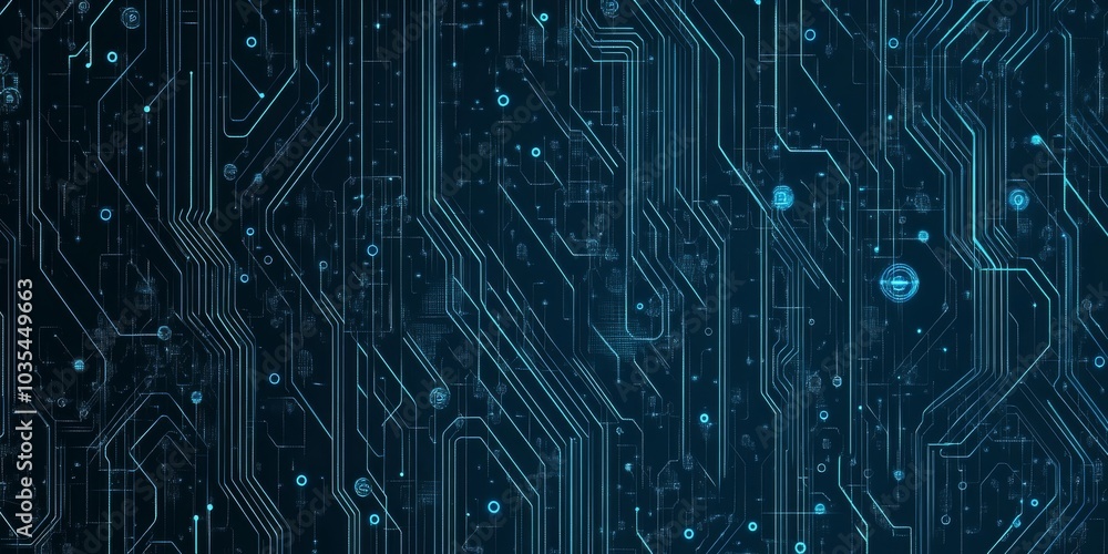 Aufkleber a blue background banner with a futuristic design features a circuit board shape. lines connect to f