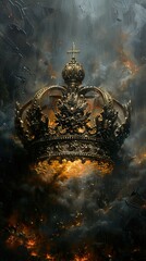 Golden Crown in Flames: A Symbol of Power and Faith