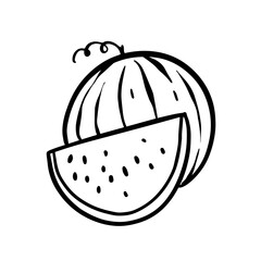 This is an artistic illustration depicting a melon along with a juicy watermelon slice