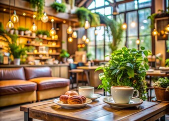 Soft lights and cozy decor create a dreamy cafe atmosphere, enveloping visitors in warm tones for ultimate comfort and relaxation amidst urban hustle.