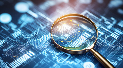 Magnifying glass over digital data analysis