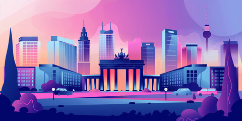Berlin skyline, featuring stunning architecture and historical landmarks Beautiful panoramic view. Flat modern illustration style